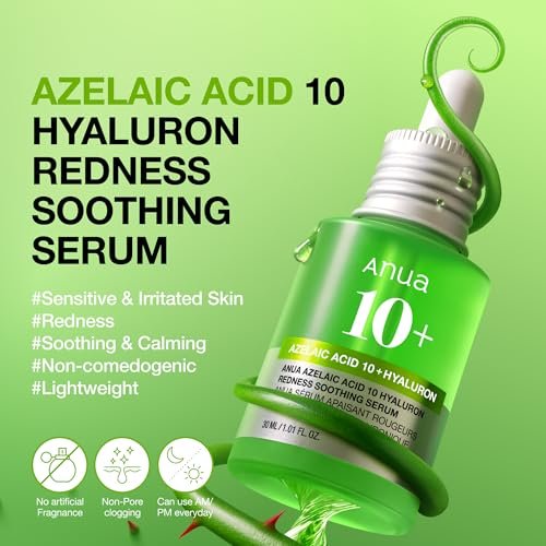 Anua Azelaic Acid 10 Hyaluron Redness Soothing Serum – Lightweight Hydrating Blemish Care for Oily & Blemish-Prone Skin, Korean Skincare, 1.01 fl oz Avelisse