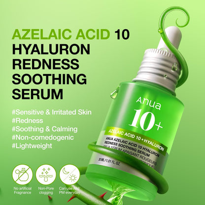 Anua Azelaic Acid 10 Hyaluron Redness Soothing Serum – Lightweight Hydrating Blemish Care for Oily & Blemish-Prone Skin, Korean Skincare, 1.01 fl oz Avelisse