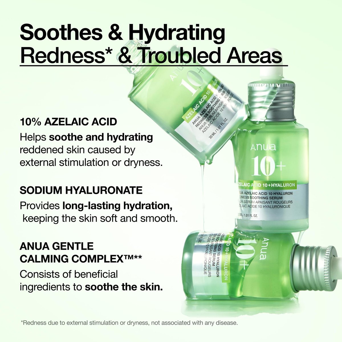 Anua Azelaic Acid 10 Hyaluron Redness Soothing Serum – Lightweight Hydrating Blemish Care for Oily & Blemish-Prone Skin, Korean Skincare, 1.01 fl oz Avelisse
