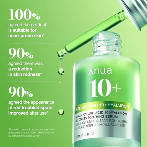 Anua Azelaic Acid 10 Hyaluron Redness Soothing Serum – Lightweight Hydrating Blemish Care for Oily & Blemish-Prone Skin, Korean Skincare, 1.01 fl oz Avelisse