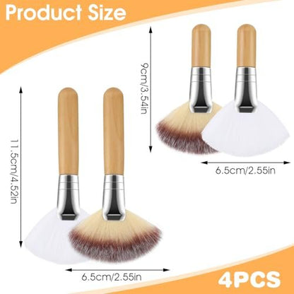 Lusofie 4-Piece Fluffy Facial Fan Brush Set – Soft Bristle Highlighter & Powder Brush for Flawless Makeup Application