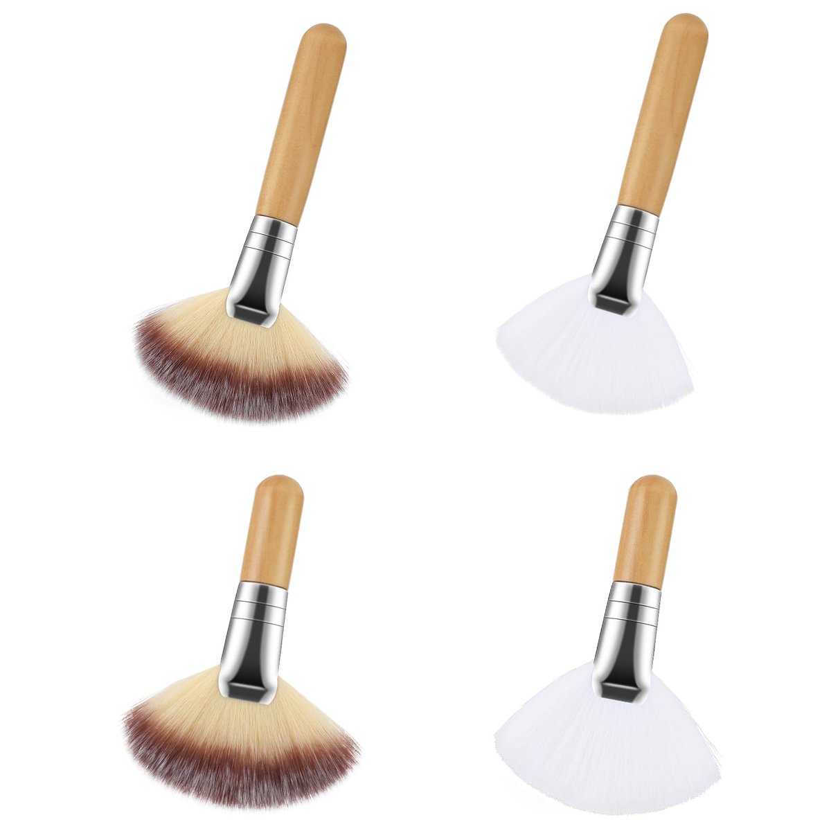 Lusofie 4-Piece Fluffy Facial Fan Brush Set – Soft Bristle Highlighter & Powder Brush for Flawless Makeup Application - görsel 1