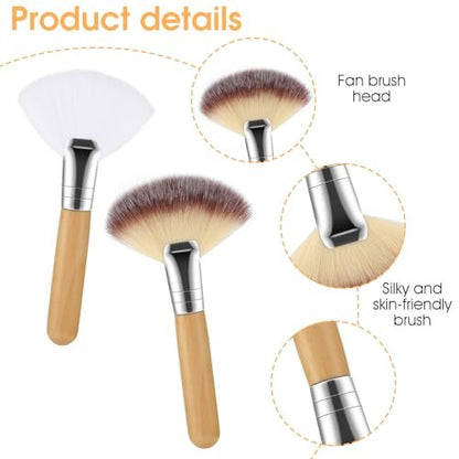 Lusofie 4-Piece Fluffy Facial Fan Brush Set – Soft Bristle Highlighter & Powder Brush for Flawless Makeup Application