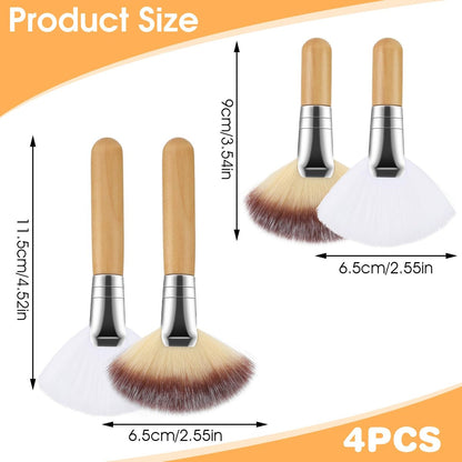 Lusofie 4-Piece Fluffy Facial Fan Brush Set – Soft Bristle Highlighter & Powder Brush for Flawless Makeup Application
