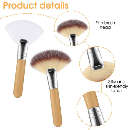 Lusofie 4-Piece Fluffy Facial Fan Brush Set – Soft Bristle Highlighter & Powder Brush for Flawless Makeup Application