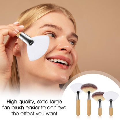 Lusofie 4-Piece Fluffy Facial Fan Brush Set – Soft Bristle Highlighter & Powder Brush for Flawless Makeup Application