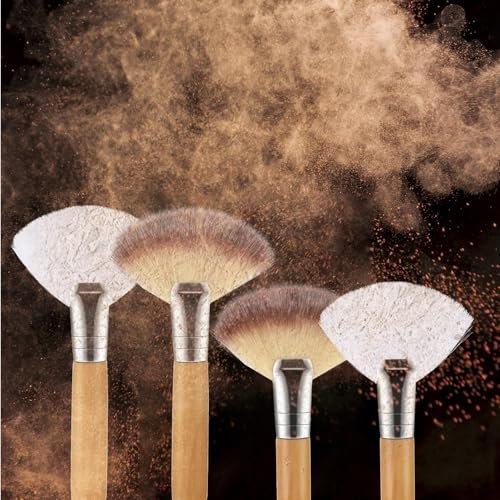 Lusofie 4-Piece Fluffy Facial Fan Brush Set – Soft Bristle Highlighter & Powder Brush for Flawless Makeup Application - görsel 8