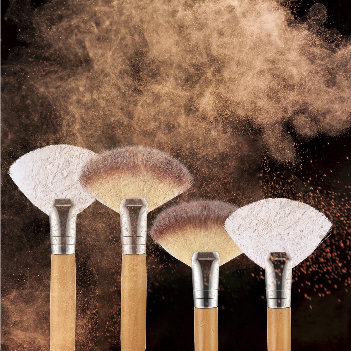 Lusofie 4-Piece Fluffy Facial Fan Brush Set – Soft Bristle Highlighter & Powder Brush for Flawless Makeup Application - görsel 7