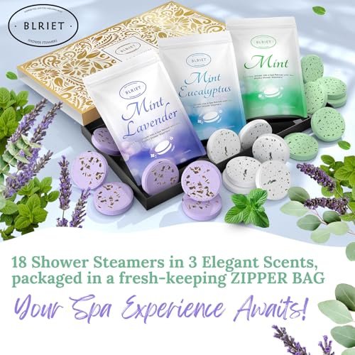 Shower Steamers Aromatherapy 18 Pack - Natural Essential Oils, Stress Relief, Mint & Lavender, Spa Gifts for Women, Men, Mom, Wife, Her, Him, Romance, Birthday, Mother's Day Avelisse