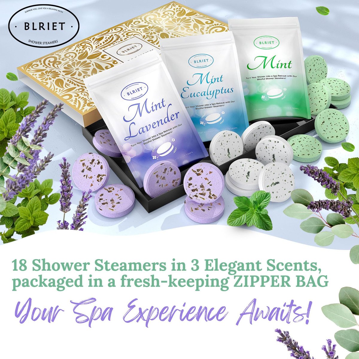 Shower Steamers Aromatherapy 18 Pack - Natural Essential Oils, Stress Relief, Mint & Lavender, Spa Gifts for Women, Men, Mom, Wife, Her, Him, Romance, Birthday, Mother's Day Avelisse