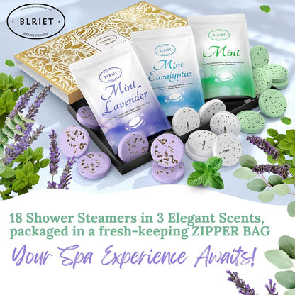 Shower Steamers Aromatherapy 18 Pack - Natural Essential Oils, Stress Relief, Mint & Lavender, Spa Gifts for Women, Men, Mom, Wife, Her, Him, Romance, Birthday, Mother's Day Avelisse