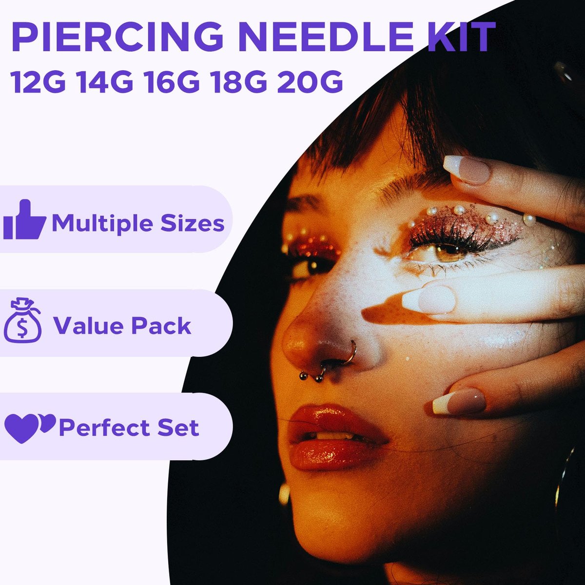 Usiriy 44-Piece Piercing Kit – Professional Body Piercing Needles & Tools for Ear, Nose, Belly Button, Tongue, Eyebrow - görsel 3