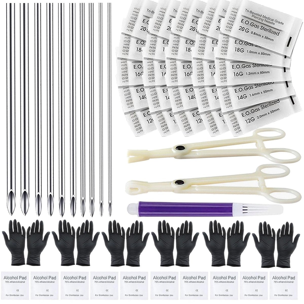 Usiriy 44-Piece Piercing Kit – Professional Body Piercing Needles & Tools for Ear, Nose, Belly Button, Tongue, Eyebrow - görsel 1