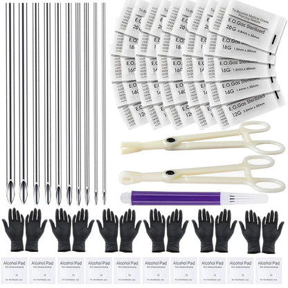 Usiriy 44-Piece Piercing Kit – Professional Body Piercing Needles & Tools for Ear, Nose, Belly Button, Tongue, Eyebrow