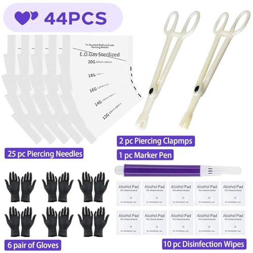 Usiriy 44-Piece Piercing Kit – Professional Body Piercing Needles & Tools for Ear, Nose, Belly Button, Tongue, Eyebrow - görsel 6