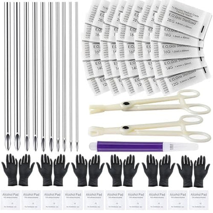 Usiriy 44-Piece Piercing Kit – Professional Body Piercing Needles & Tools for Ear, Nose, Belly Button, Tongue, Eyebrow