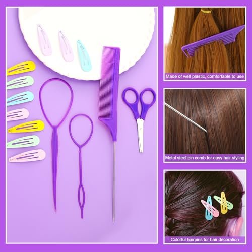 32 Colored Elastic Hair Ties Set - 1700 Rubber Bands with 14 Styling Tools & Cutter for Girls, Babies, Toddlers, Kids - görsel 10