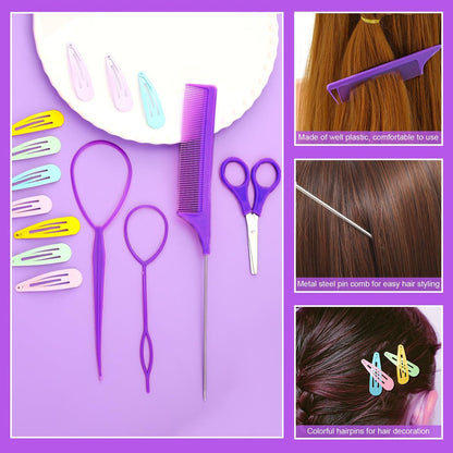32 Colored Elastic Hair Ties Set - 1700 Rubber Bands with 14 Styling Tools & Cutter for Girls, Babies, Toddlers, Kids