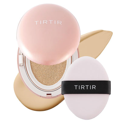 TIRTIR Mask Fit All Cover Pink Cushion Foundation - High Coverage Velvety Matte Finish, Lightweight Korean Cushion (#21W Natural Ivory, Full Size 0.63 Fl Oz)