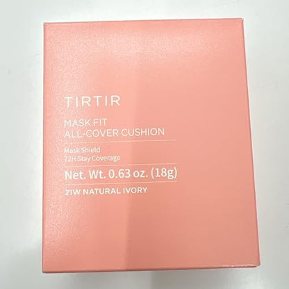 TIRTIR Mask Fit All Cover Pink Cushion Foundation - High Coverage Velvety Matte Finish, Lightweight Korean Cushion (#21W Natural Ivory, Full Size 0.63 Fl Oz)