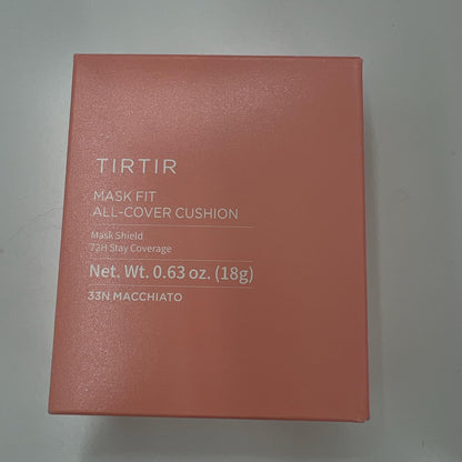 TIRTIR Mask Fit All Cover Pink Cushion Foundation - High Coverage Velvety Matte Finish, Lightweight Flawless Corrects Redness (#33N Macchiato, Full Size 0.63 Fl Oz)