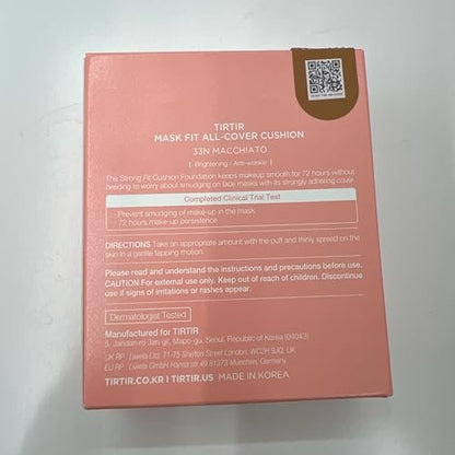 TIRTIR Mask Fit All Cover Pink Cushion Foundation - High Coverage Velvety Matte Finish, Lightweight Flawless Corrects Redness (#33N Macchiato, Full Size 0.63 Fl Oz)