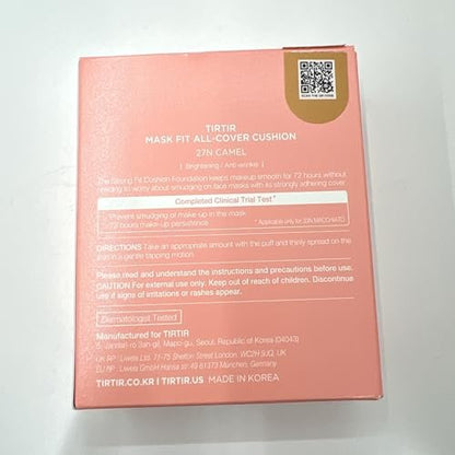 TIRTIR Mask Fit All Cover Pink Cushion Foundation - #27N Camel, High Coverage Velvety Matte Finish, Lightweight Flawless Look, Corrects Redness, Korean Cushion (Full Size, 0.63 Fl Oz)