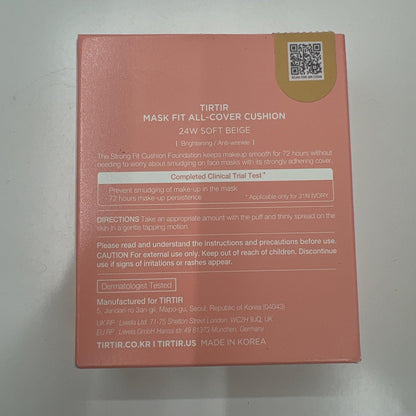 TIRTIR Mask Fit All Cover Pink Cushion Foundation - High Coverage Velvety Matte Finish, Lightweight Flawless Look, Corrects Redness, Korean Cushion (#24W Soft Beige, Full Size 0.63 Fl Oz)