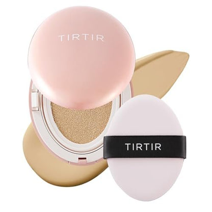 TIRTIR Mask Fit All Cover Pink Cushion Foundation - High Coverage Velvety Matte Finish, Lightweight Flawless Look, Corrects Redness, Korean Cushion (#24W Soft Beige, Full Size 0.63 Fl Oz)