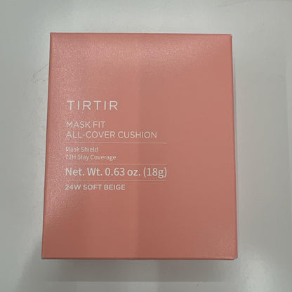 TIRTIR Mask Fit All Cover Pink Cushion Foundation - High Coverage Velvety Matte Finish, Lightweight Flawless Look, Corrects Redness, Korean Cushion (#24W Soft Beige, Full Size 0.63 Fl Oz)