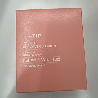 TIRTIR Mask Fit All Cover Pink Cushion Foundation - High Coverage, Velvety Matte Finish, Lightweight, Flawless, Corrects Redness, Korean Cushion (#21C Cool Ivory, Full Size, 0.63 Fl Oz)