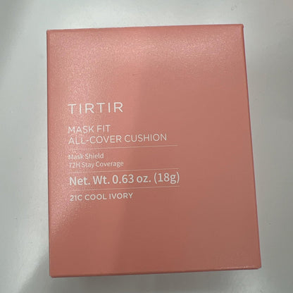 TIRTIR Mask Fit All Cover Pink Cushion Foundation - High Coverage, Velvety Matte Finish, Lightweight, Flawless, Corrects Redness, Korean Cushion (#21C Cool Ivory, Full Size, 0.63 Fl Oz)