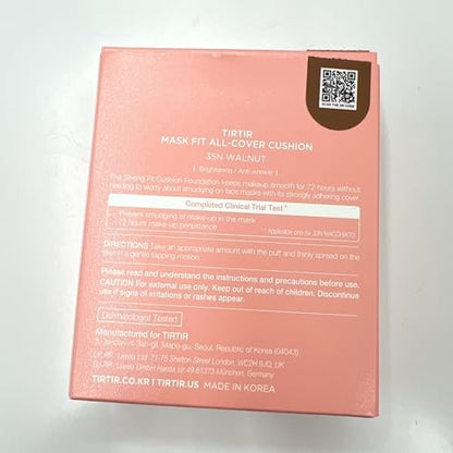 TIRTIR Mask Fit All Cover Pink Cushion Foundation - #35N Walnut, Full Size, 0.63 Fl Oz - High Coverage Velvety Matte Finish