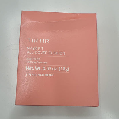 TIRTIR Mask Fit All Cover Pink Cushion Foundation - High Coverage, Velvety Matte Finish, Lightweight, Flawless, Corrects Redness (#31N French Beige, Full Size 0.63 Fl Oz)