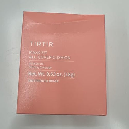 TIRTIR Mask Fit All Cover Pink Cushion Foundation - High Coverage, Velvety Matte Finish, Lightweight, Flawless, Corrects Redness (#31N French Beige, Full Size 0.63 Fl Oz)
