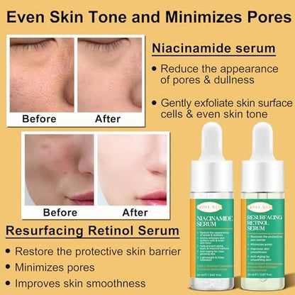 Lifting & Firming Anti-Aging Skin Care Set Kit for Women & Teens - Niacinamide Retinol Serum, Hyaluronic Acid Serum, Travel Size Skincare Gift Set