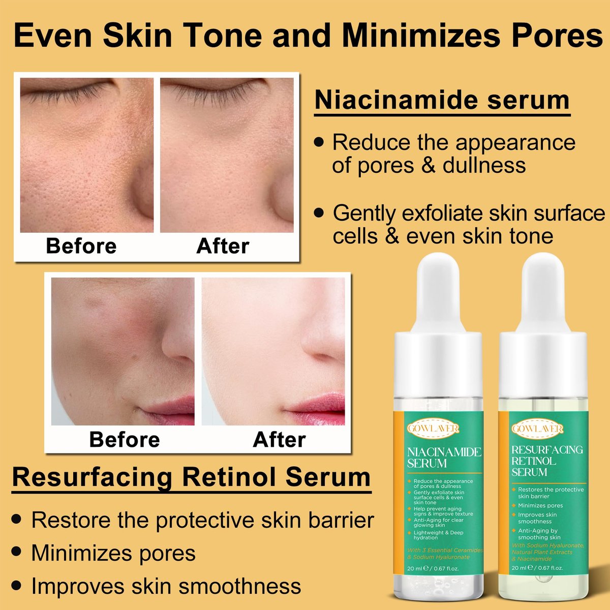 Lifting & Firming Anti-Aging Skin Care Set Kit for Women & Teens - Niacinamide Retinol Serum, Hyaluronic Acid Serum, Travel Size Skincare Gift Set - görsel 7