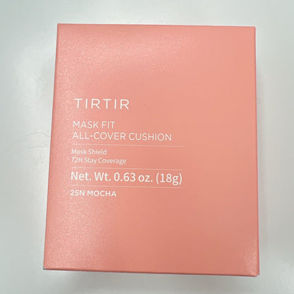TIRTIR Mask Fit All Cover Pink Cushion Foundation - High Coverage, Velvety Matte Finish, Lightweight, Flawless, Corrects Redness (#25N Mocha, Full Size 0.63 Fl Oz)