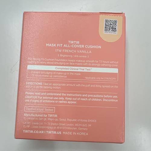 TIRTIR Mask Fit All Cover Pink Cushion Foundation - #17W French Vanilla - High Coverage Velvety Matte Finish - Lightweight Flawless Korean Cushion (Full Size, 0.63 Fl Oz) Avelisse