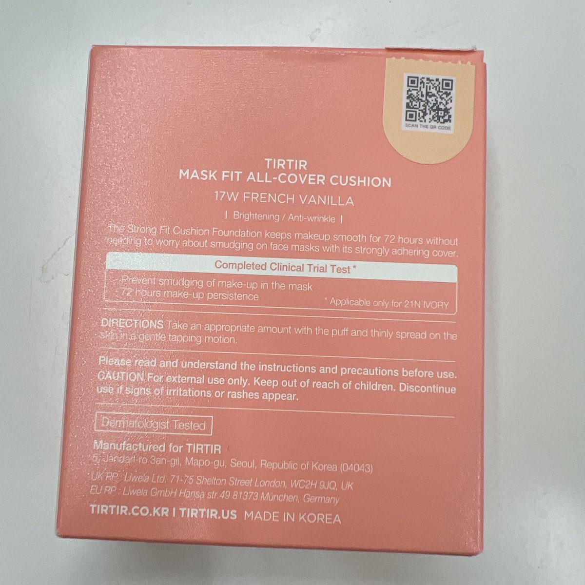 TIRTIR Mask Fit All Cover Pink Cushion Foundation - #17W French Vanilla - High Coverage Velvety Matte Finish - Lightweight Flawless Korean Cushion (Full Size, 0.63 Fl Oz) Avelisse