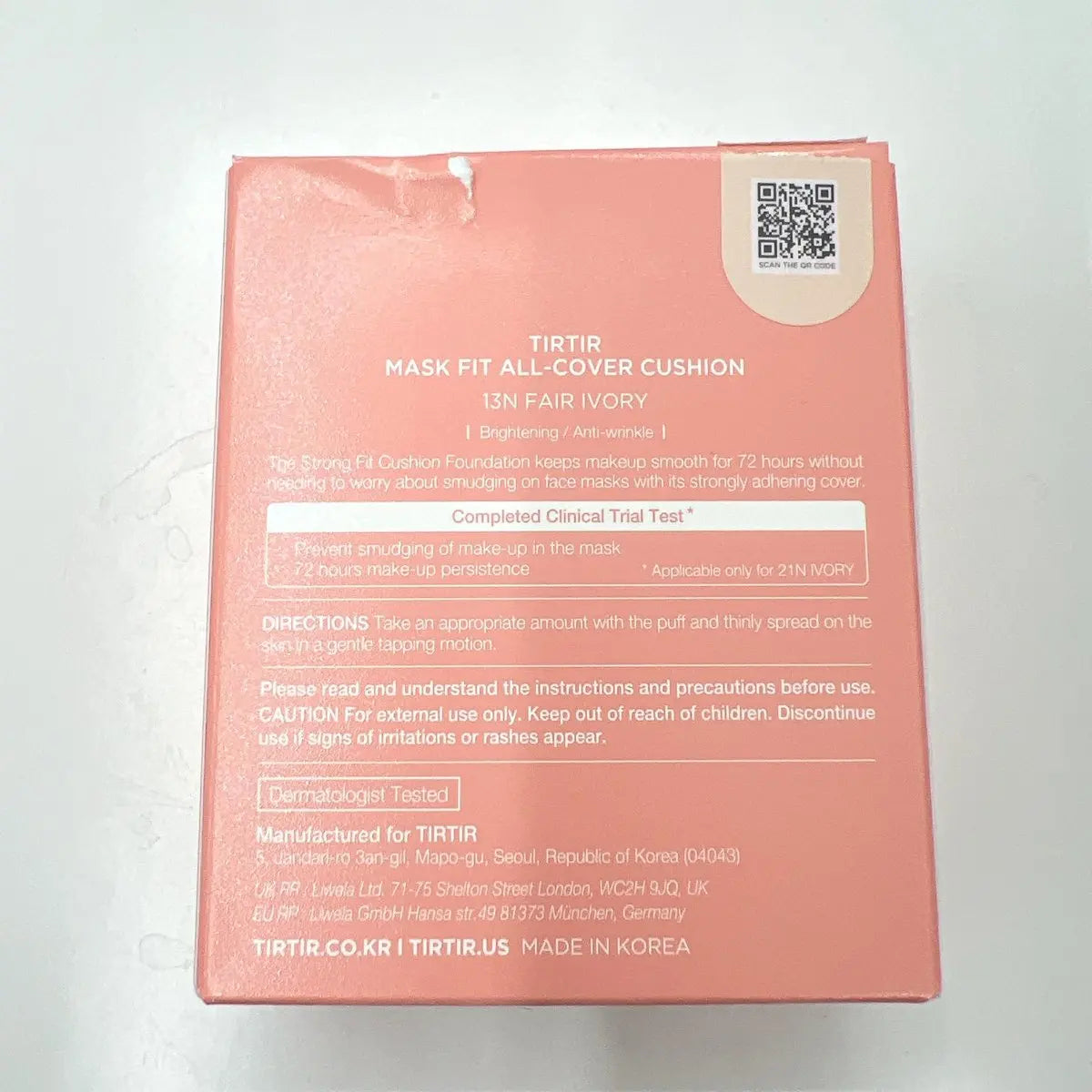 TIRTIR Mask Fit All Cover Pink Cushion Foundation - #13N Fair Ivory, High Coverage Velvety Matte Finish, Lightweight Korean Cushion (Full Size, 0.63 Fl Oz) Avelisse