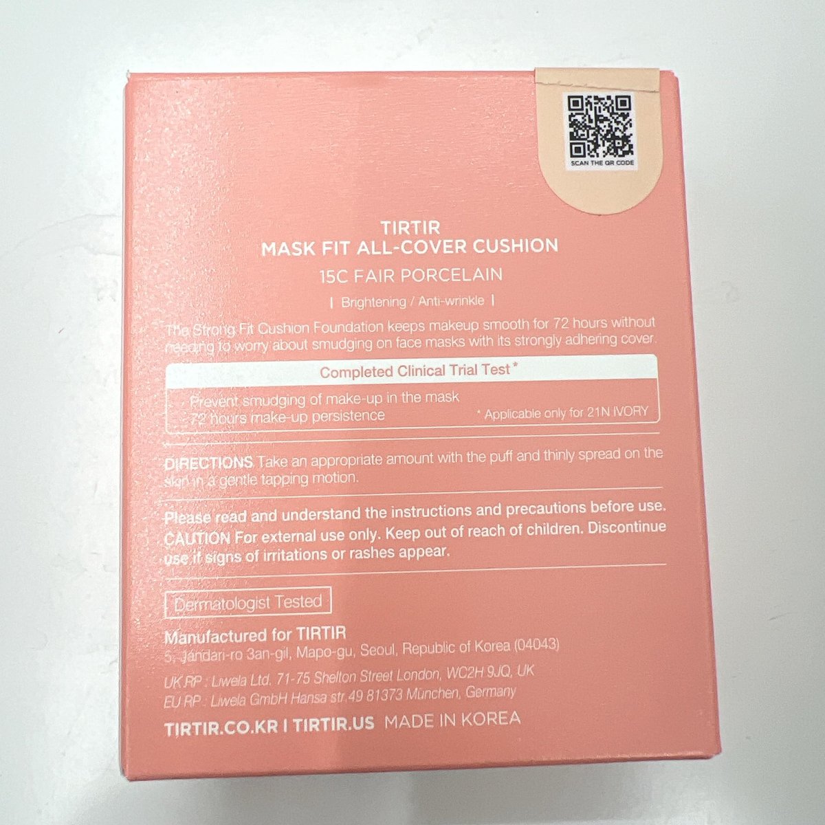 TIRTIR Mask Fit All Cover Pink Cushion Foundation - High Coverage, Velvety Matte Finish, Lightweight, Flawless, Corrects Redness, Korean Cushion (#15C Fair Porcelain, Full Size, 0.63 Fl Oz) Avelisse