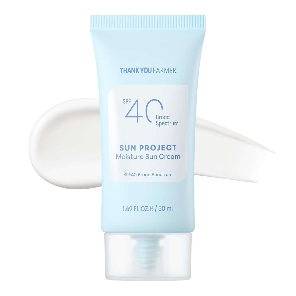 THANKYOU FARMER Sun Project Moisture Sun Cream SPF 40 – Korean Sunscreen with Panthenol, Fragrance Free, Broad Spectrum, No White Cast, 1.69 fl oz Avelisse