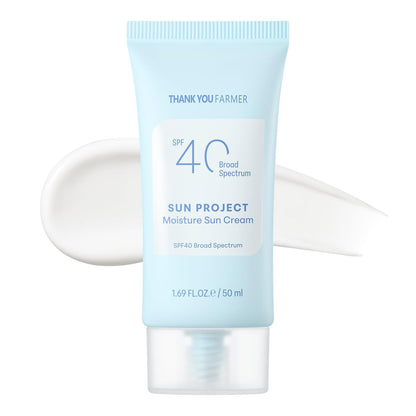 THANKYOU FARMER Sun Project Moisture Sun Cream SPF 40 – Korean Sunscreen with Panthenol, Fragrance Free, Broad Spectrum, No White Cast, 1.69 fl oz Avelisse