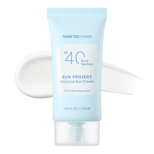 THANKYOU FARMER Sun Project Moisture Sun Cream SPF 40 – Korean Sunscreen with Panthenol, Fragrance Free, Broad Spectrum, No White Cast, 1.69 fl oz Avelisse