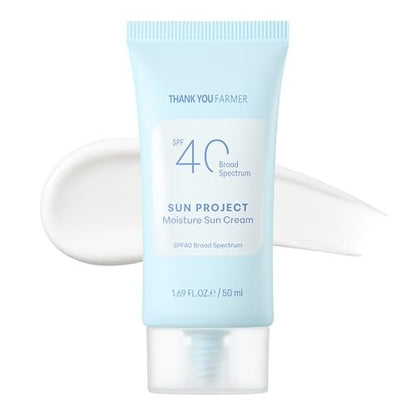 THANKYOU FARMER Sun Project Moisture Sun Cream SPF 40 – Korean Sunscreen with Panthenol, Fragrance Free, Broad Spectrum, No White Cast, 1.69 fl oz Avelisse