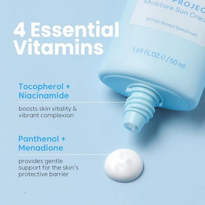 THANKYOU FARMER Sun Project Moisture Sun Cream SPF 40 – Korean Sunscreen with Panthenol, Fragrance Free, Broad Spectrum, No White Cast, 1.69 fl oz Avelisse