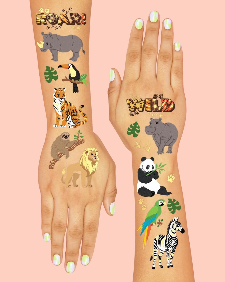 xo, Fetti Jungle Animals Temporary Tattoos - 56 Gold Foil Pcs | Wild Birthday Accessory, Safari Bachelorette Party Favor, Cute Kids Zoo Activity - görsel 8