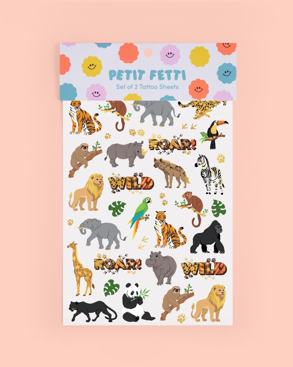 xo, Fetti Jungle Animals Temporary Tattoos - 56 Gold Foil Pcs | Wild Birthday Accessory, Safari Bachelorette Party Favor, Cute Kids Zoo Activity - görsel 14