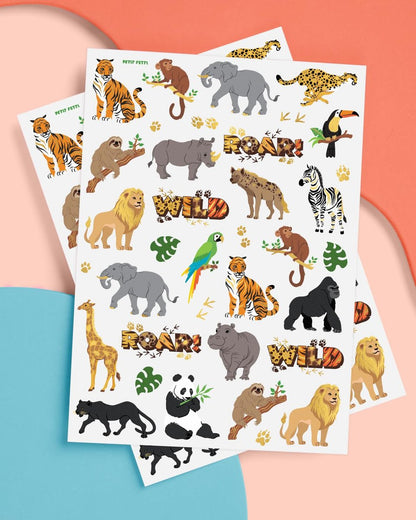 xo, Fetti Jungle Animals Temporary Tattoos - 56 Gold Foil Pcs | Wild Birthday Accessory, Safari Bachelorette Party Favor, Cute Kids Zoo Activity
